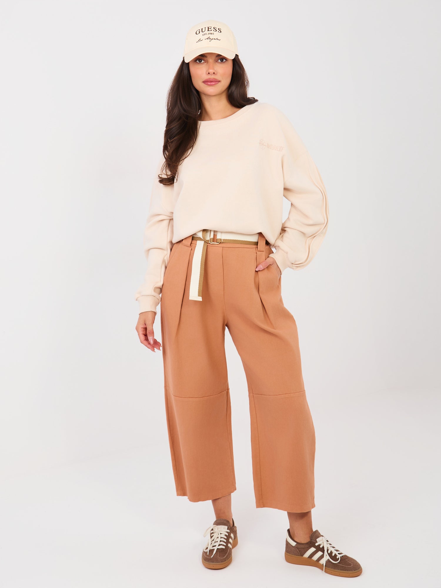 RUE PARIS Ceglaste jeansowe spodnie typu culotte