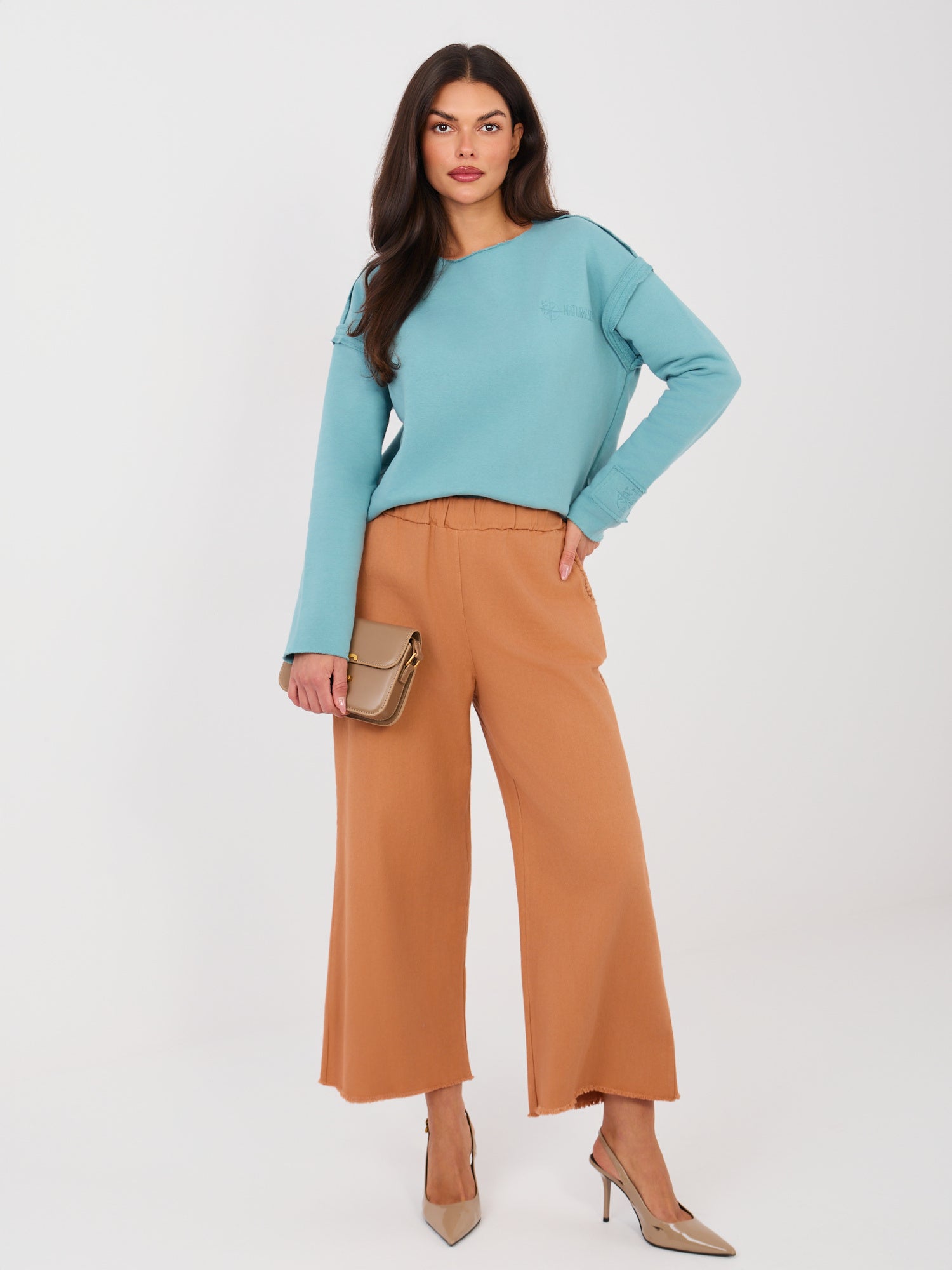Ceglaste damskie jeansy wide leg