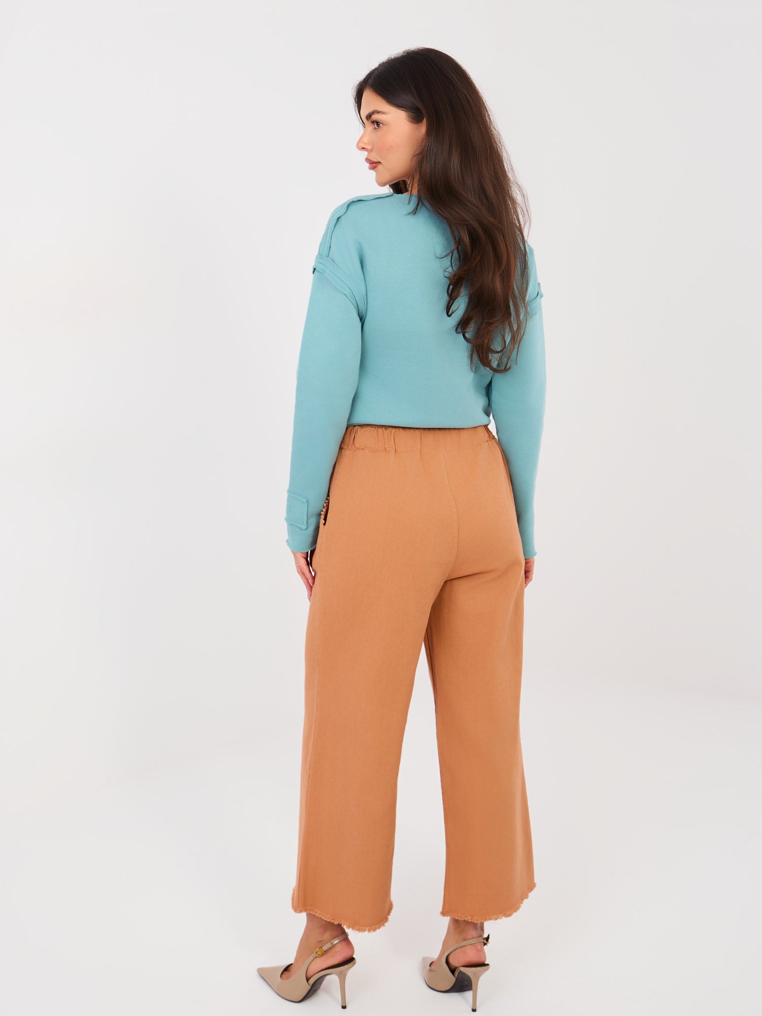 Ceglaste damskie jeansy wide leg