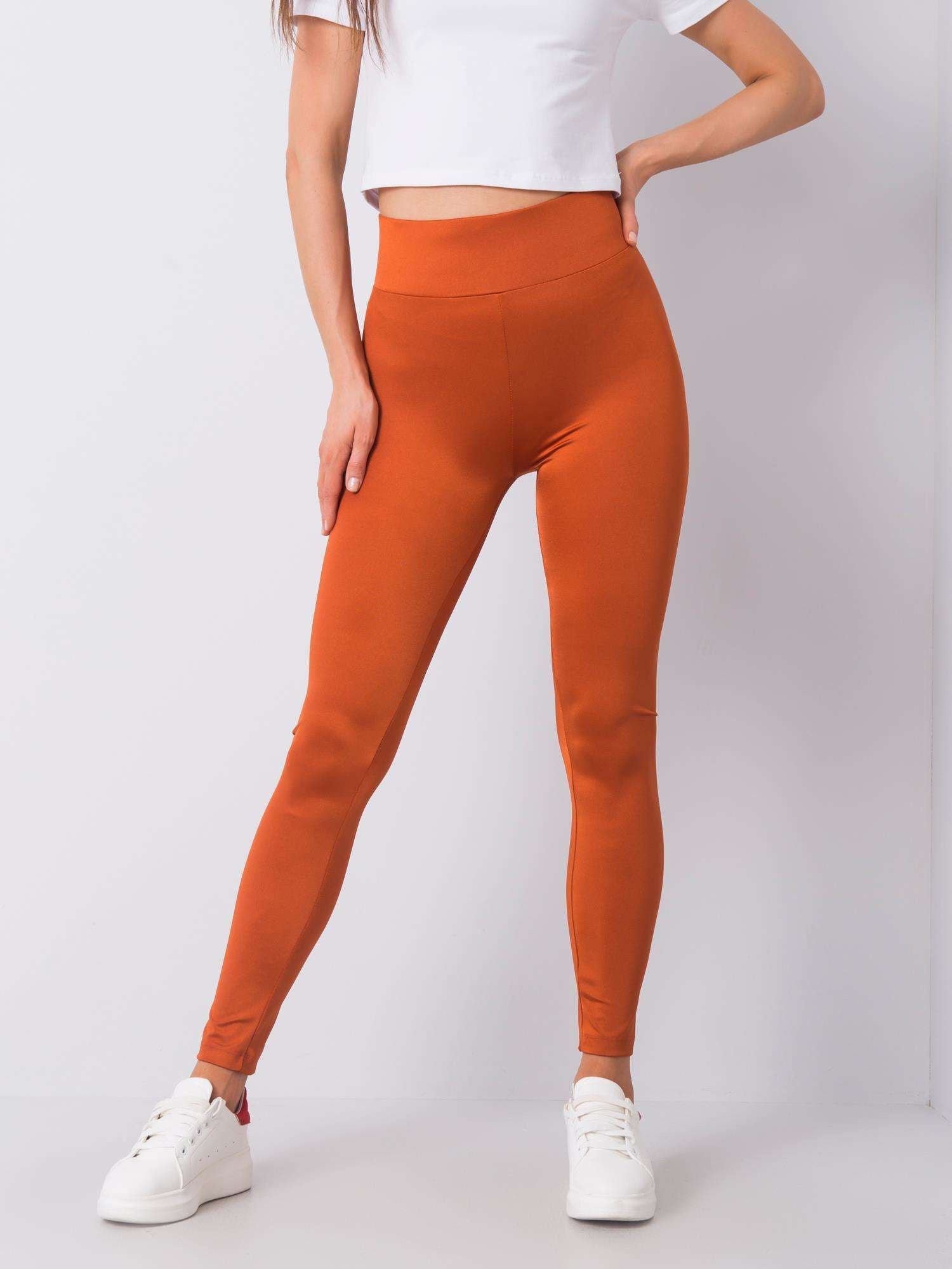 RUE PARIS Ceglaste gładkie legginsy damskie