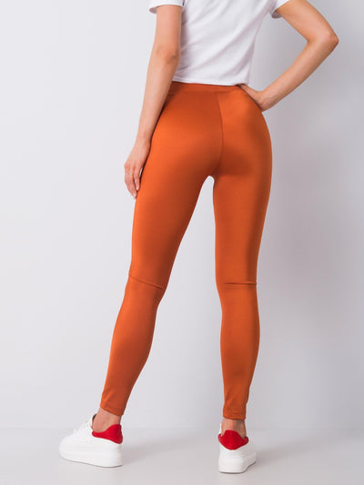 RUE PARIS Ceglaste gładkie legginsy damskie