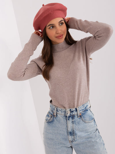 Ceglasta damska czapka zimowa typu beret