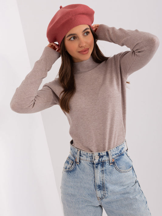 Ceglasta damska czapka zimowa typu beret