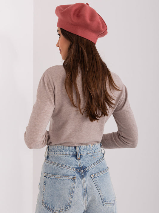 Ceglasta damska czapka zimowa typu beret
