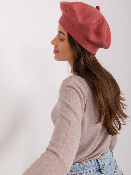 Ceglasta damska czapka zimowa typu beret