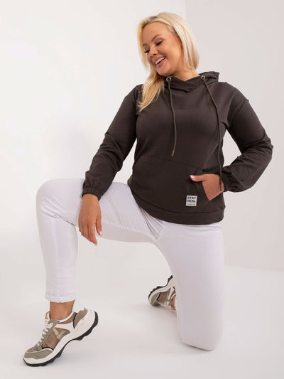 Ciemna khaki gładka bluza plus size z kapturem