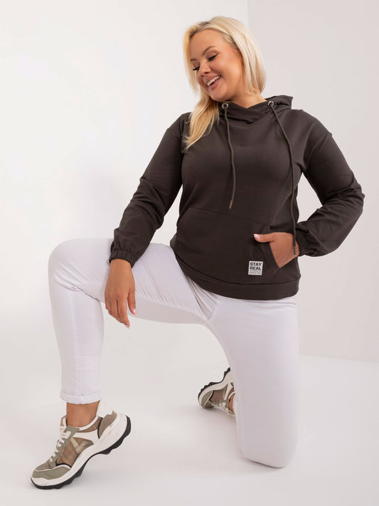 Ciemna khaki gładka bluza plus size z kapturem