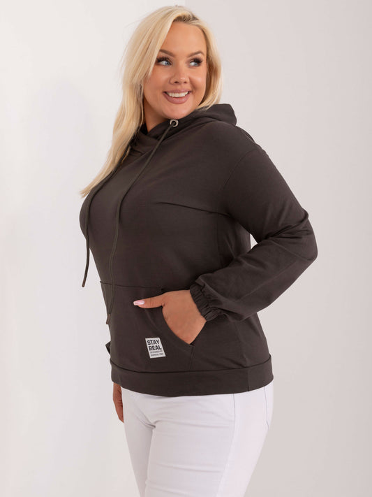 Ciemna khaki gładka bluza plus size z kapturem
