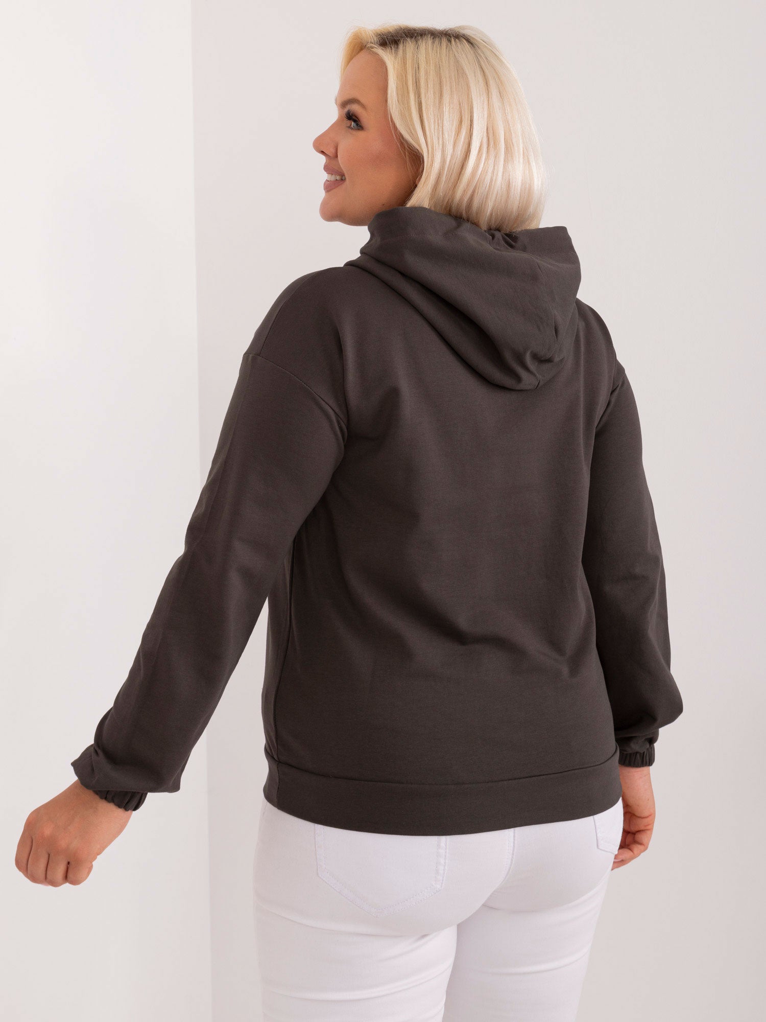 Ciemna khaki gładka bluza plus size z kapturem