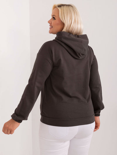 Ciemna khaki gładka bluza plus size z kapturem