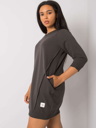 Ciemna khaki sukienka plus size z kieszeniami