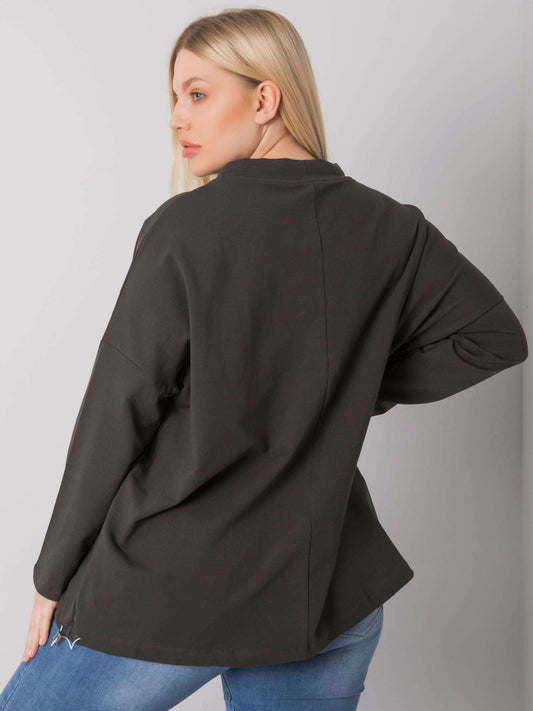Ciemna khaki bluza plus size z nadrukiem i kieszeniami