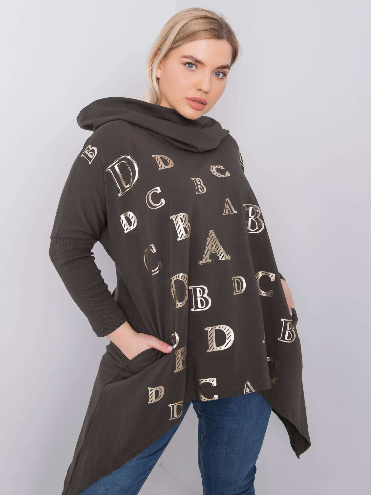 Ciemna khaki bluza plus size z nadrukiem
