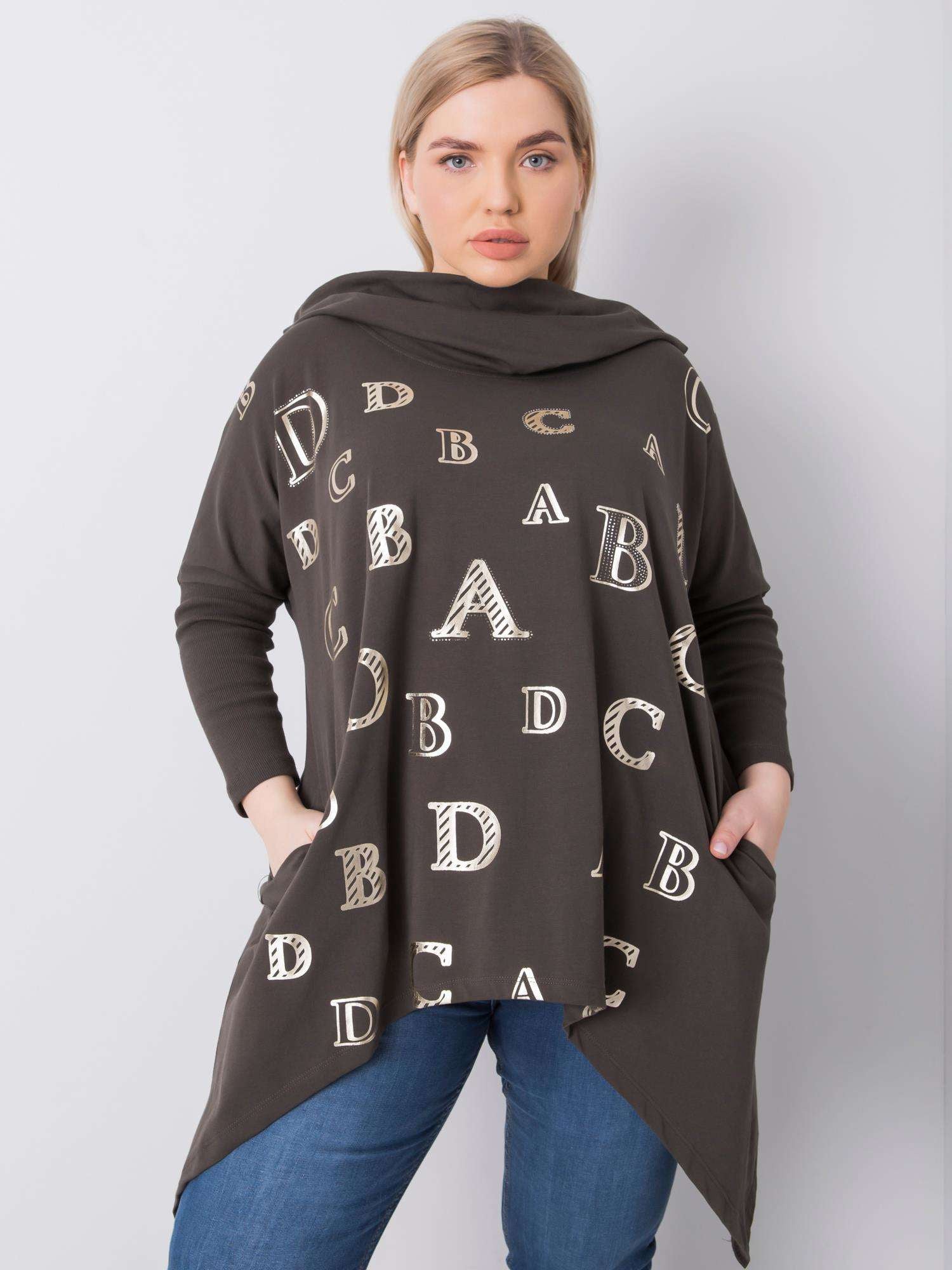 Ciemna khaki bluza plus size z nadrukiem