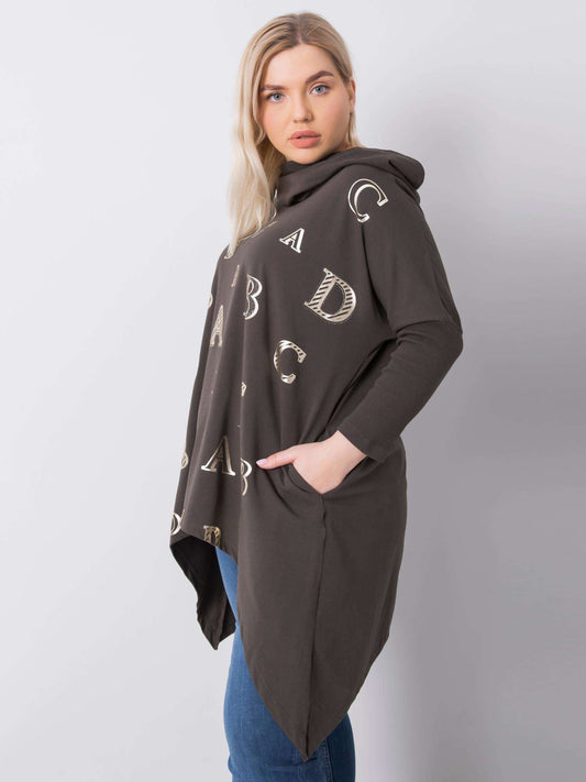 Ciemna khaki bluza plus size z nadrukiem