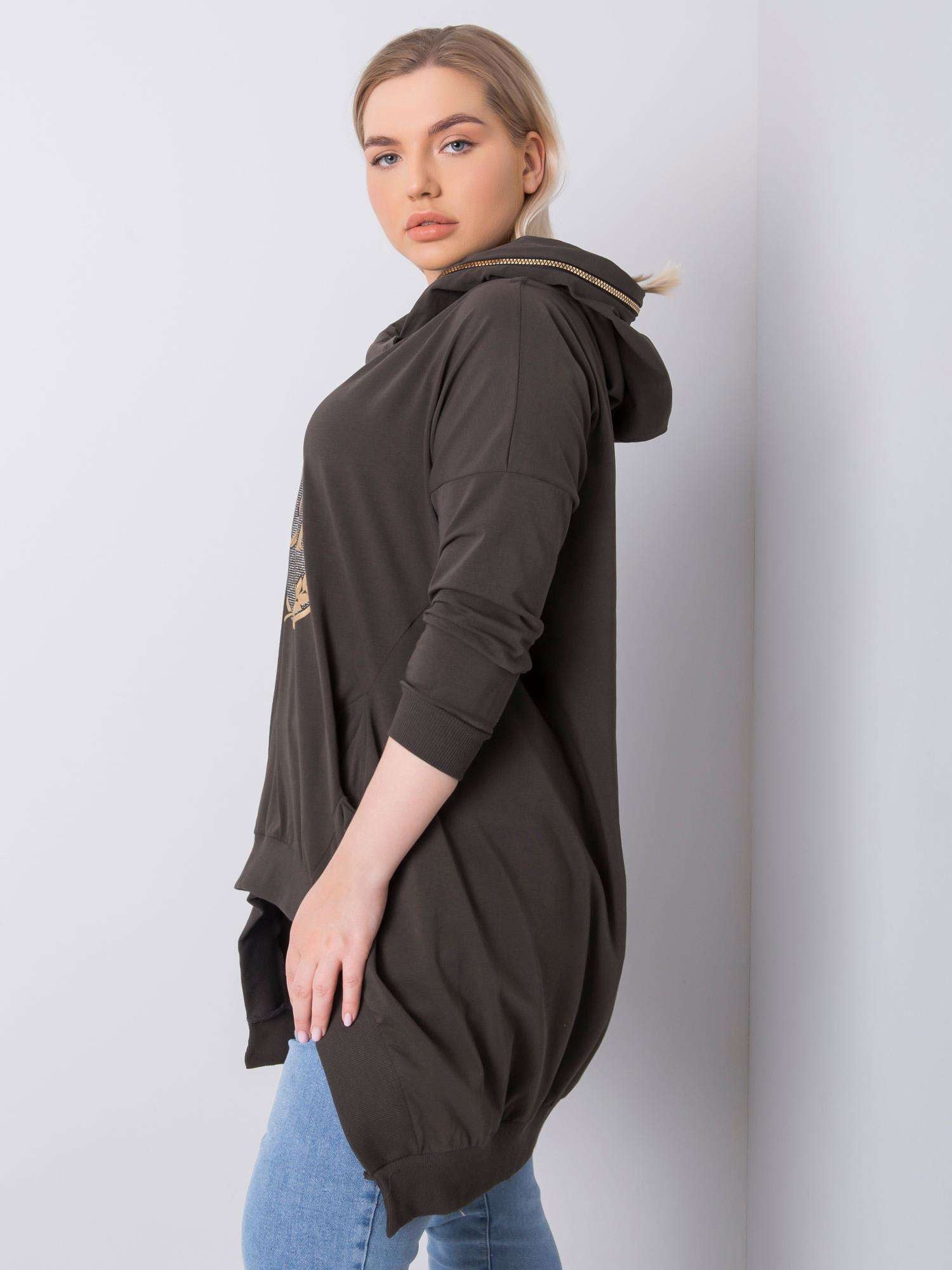 Ciemna khaki bluza plus size z kapturem