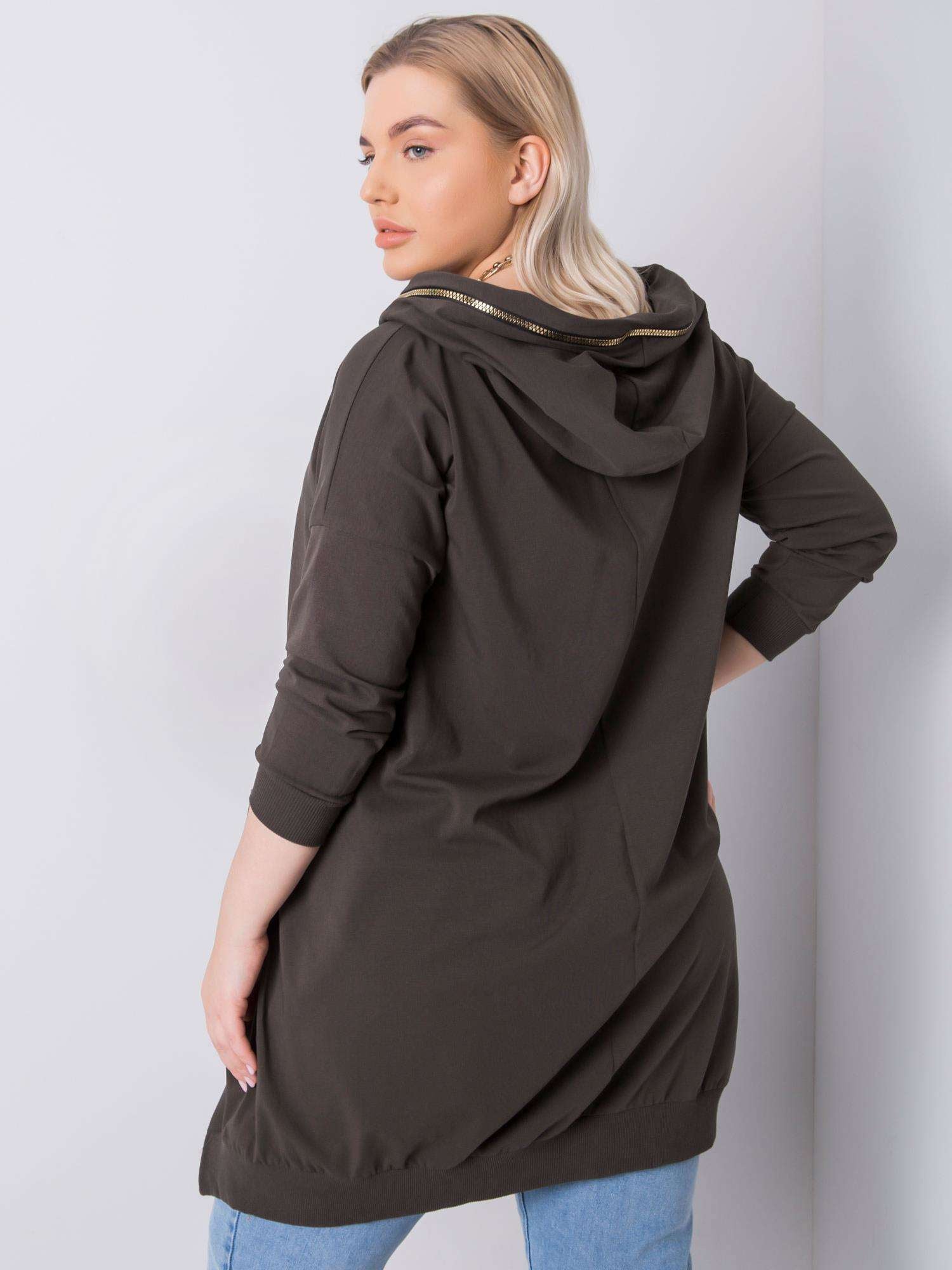Ciemna khaki bluza plus size z kapturem