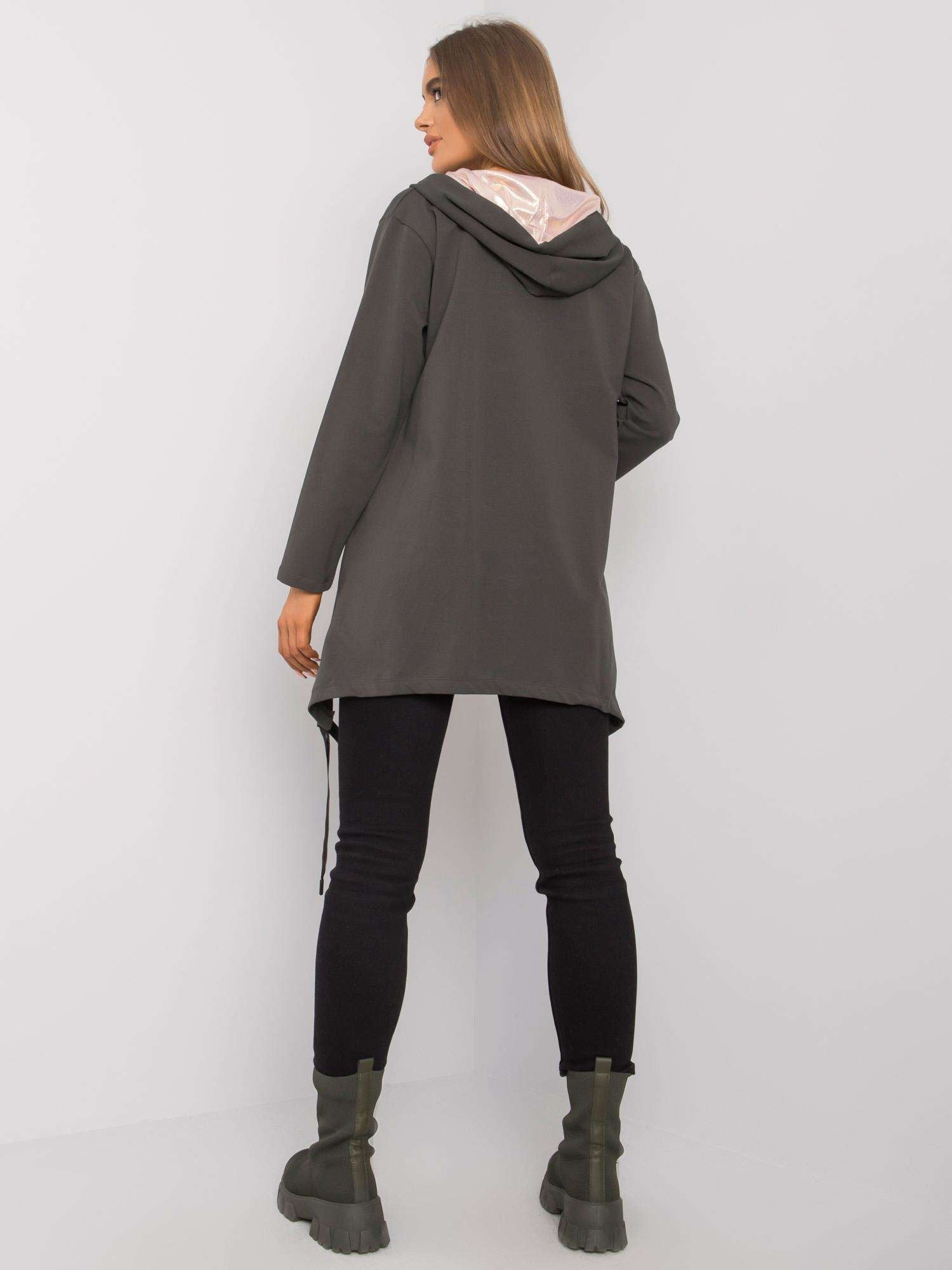 Ciemna khaki bluza na suwak z kieszeniami
