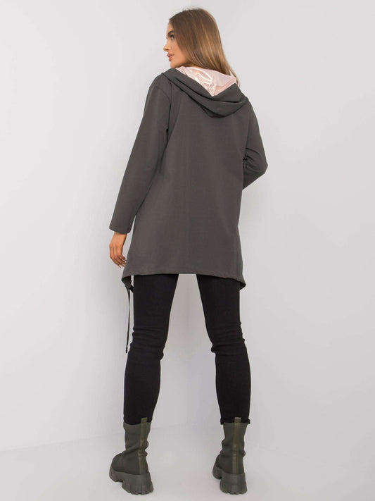 Ciemna khaki bluza na suwak z kieszeniami