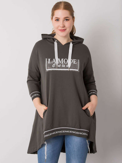 Ciemna khaki bluza damska plus size z kieszenią