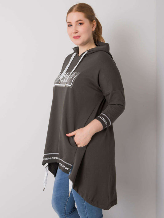 Ciemna khaki bluza damska plus size z kieszenią