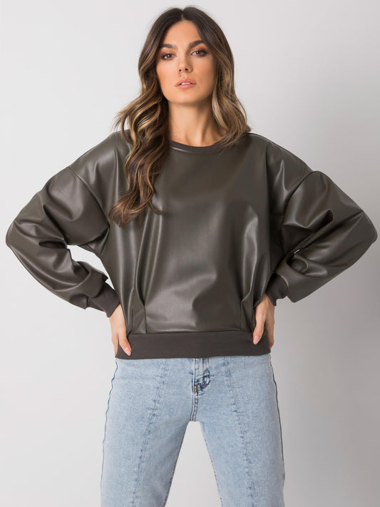 RUE PARIS Ciemna khaki bluza ze skóry ekologicznej