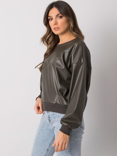 RUE PARIS Ciemna khaki bluza ze skóry ekologicznej