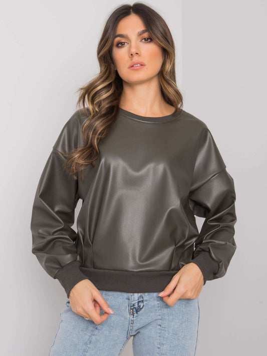 RUE PARIS Ciemna khaki bluza ze skóry ekologicznej