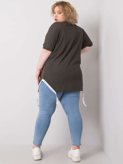 Ciemna khaki bluzka plus size z napisem