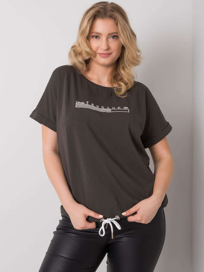 Ciemna khaki bluzka plus size z haftem