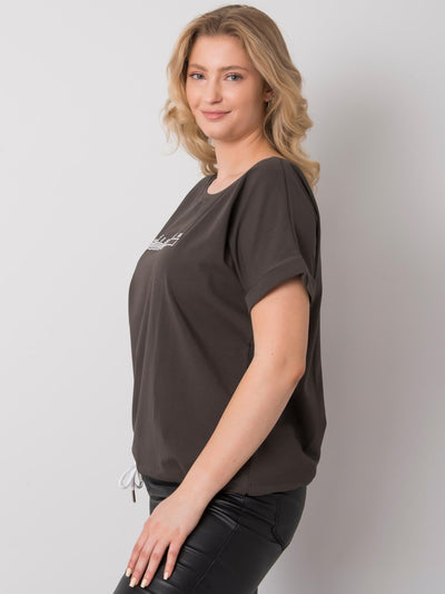Ciemna khaki bluzka plus size z haftem