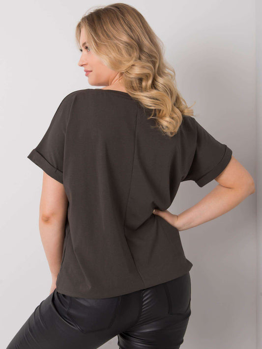 Ciemna khaki bluzka plus size z haftem
