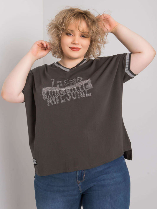 Ciemna khaki damska bluzka plus size z aplikacją