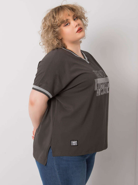 Ciemna khaki damska bluzka plus size z aplikacją