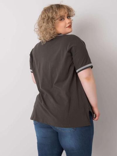 Ciemna khaki damska bluzka plus size z aplikacją
