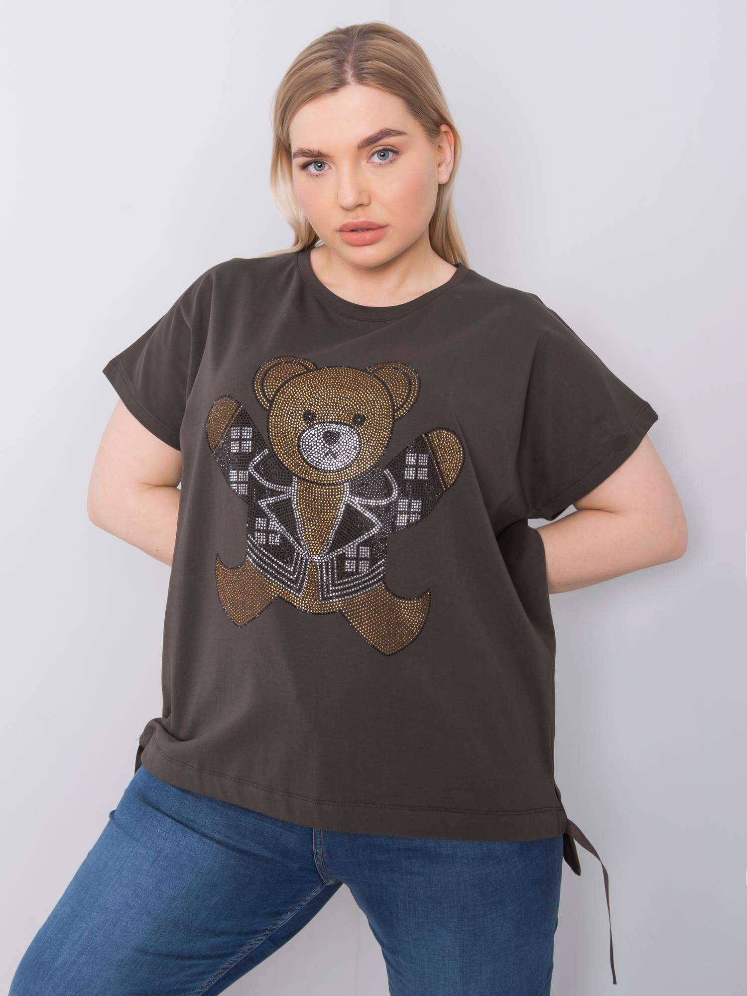 Ciemna khaki bluzka plus size z dżetami