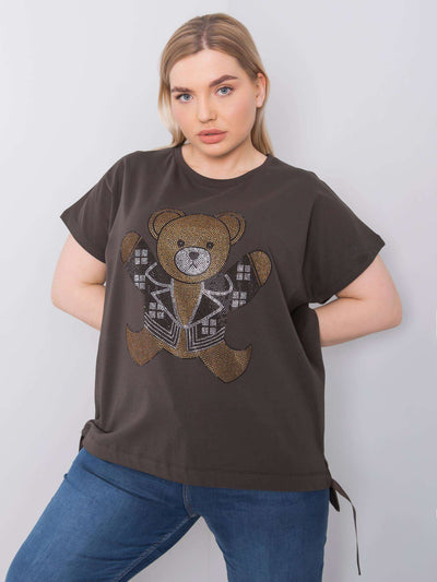 Ciemna khaki bluzka plus size z dżetami