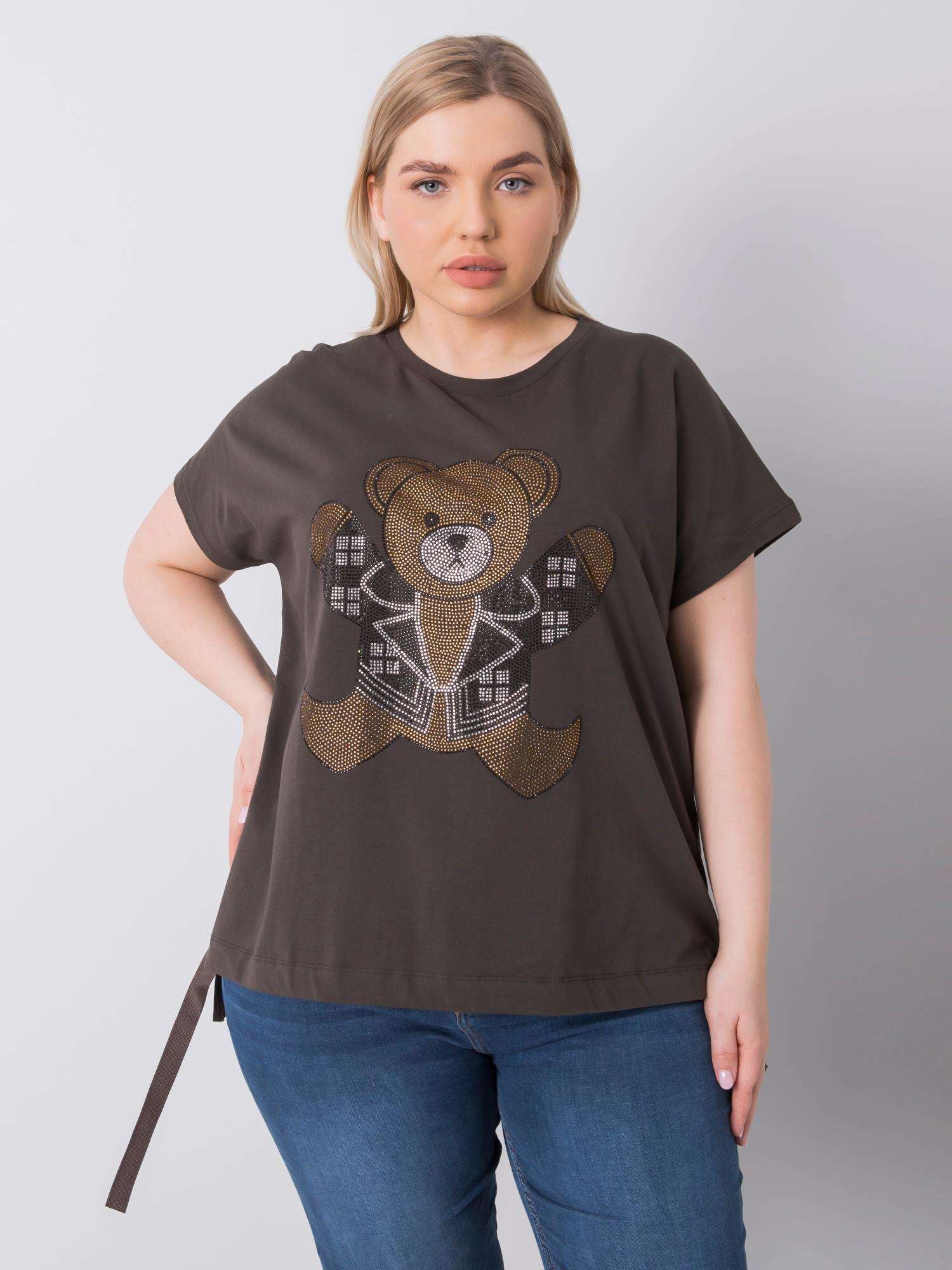 Ciemna khaki bluzka plus size z dżetami