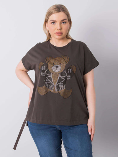 Ciemna khaki bluzka plus size z dżetami