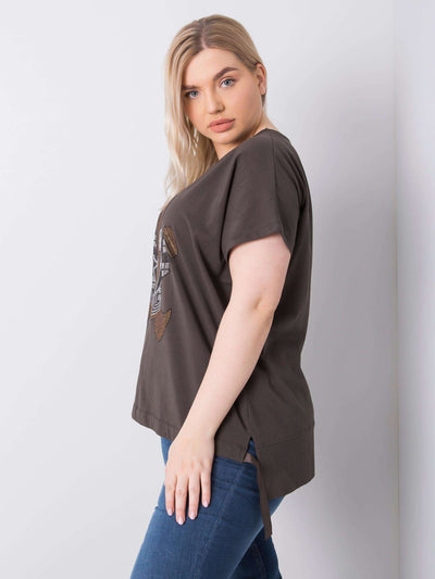 Ciemna khaki bluzka plus size z dżetami