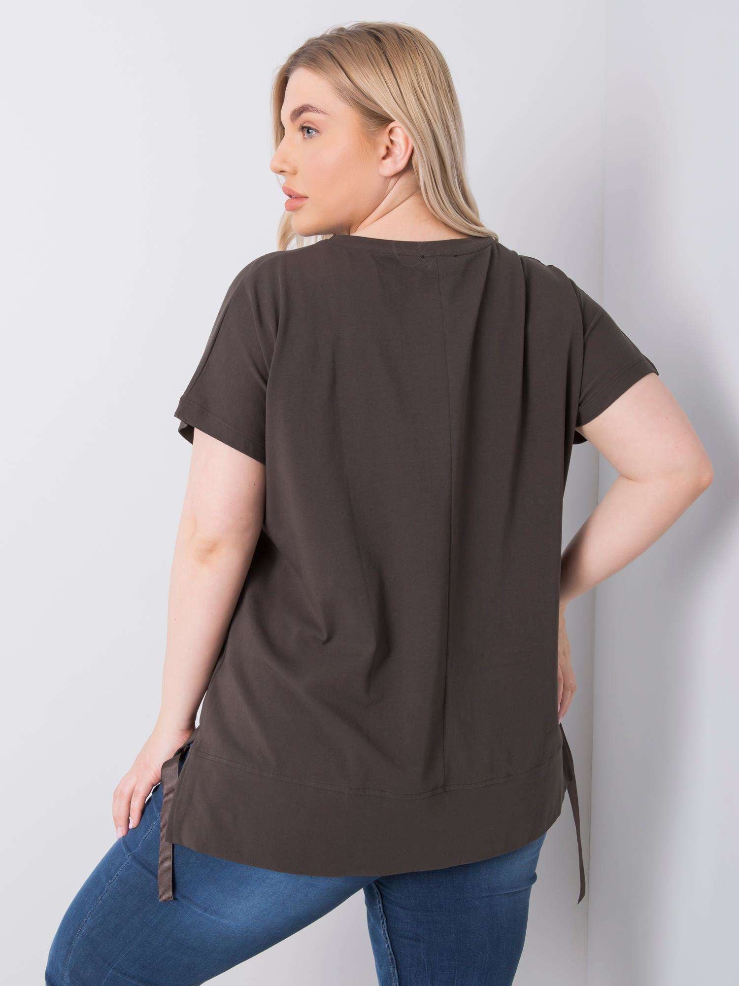 Ciemna khaki bluzka plus size z dżetami