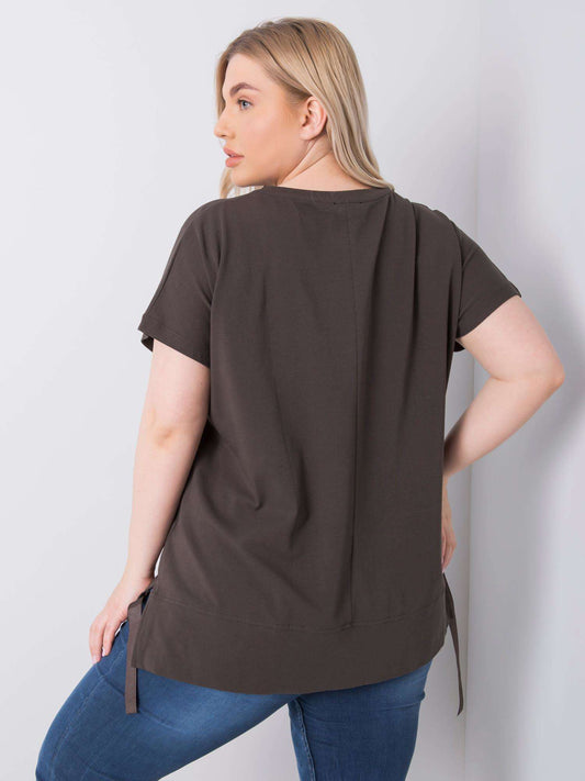 Ciemna khaki bluzka plus size z dżetami