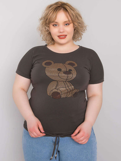 Ciemna khaki bluzka plus size z troczkami