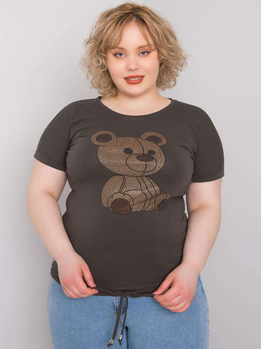 Ciemna khaki bluzka plus size z troczkami