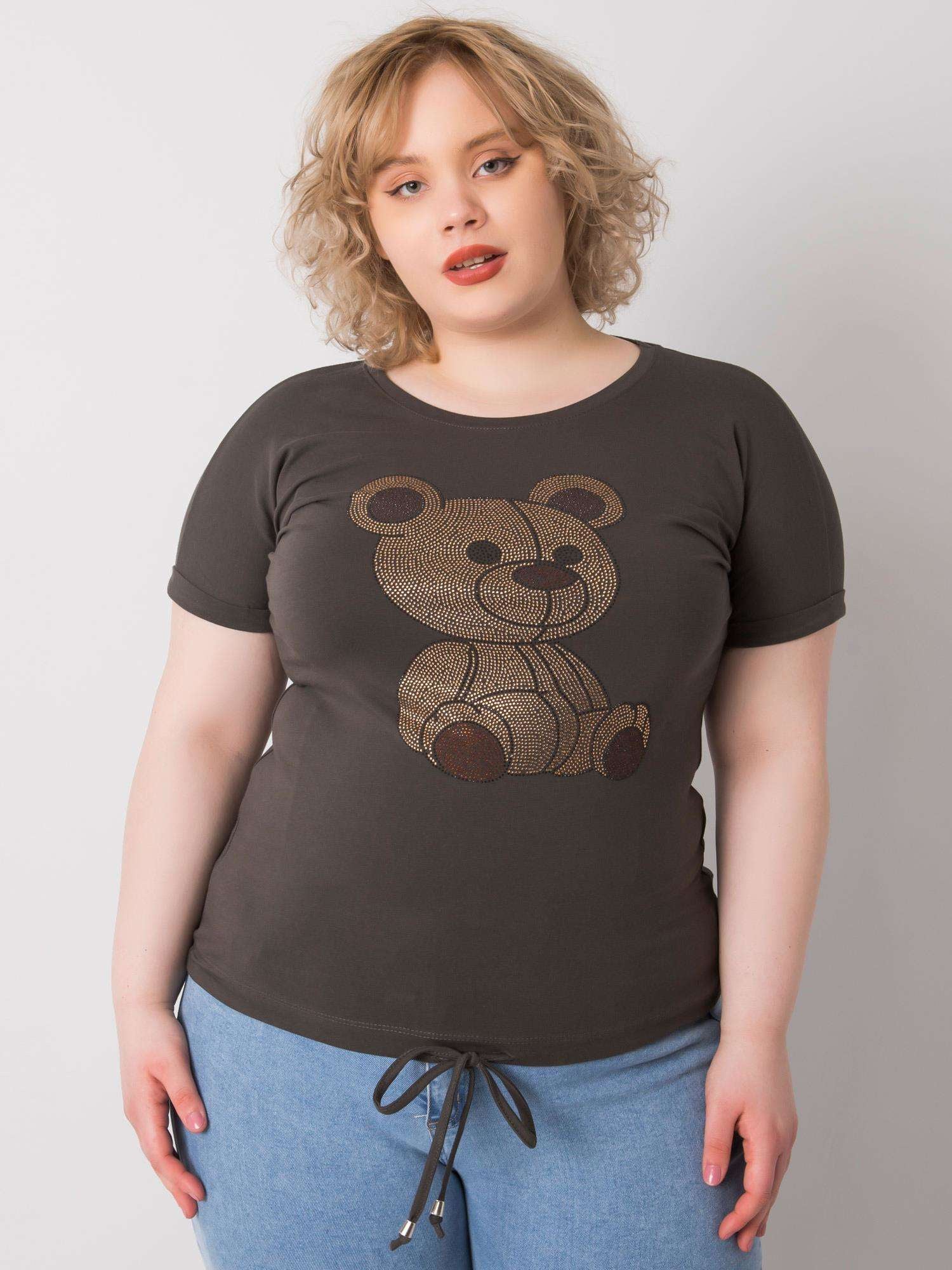 Ciemna khaki bluzka plus size z troczkami