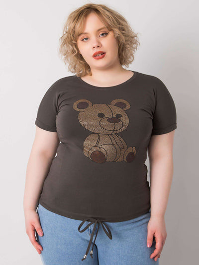Ciemna khaki bluzka plus size z troczkami