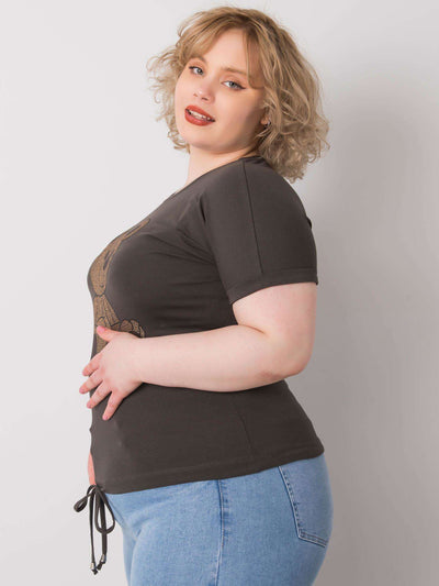 Ciemna khaki bluzka plus size z troczkami