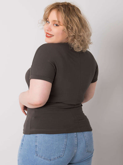 Ciemna khaki bluzka plus size z troczkami