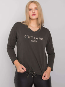 Ciemna khaki damska bluzka plus size z napisem