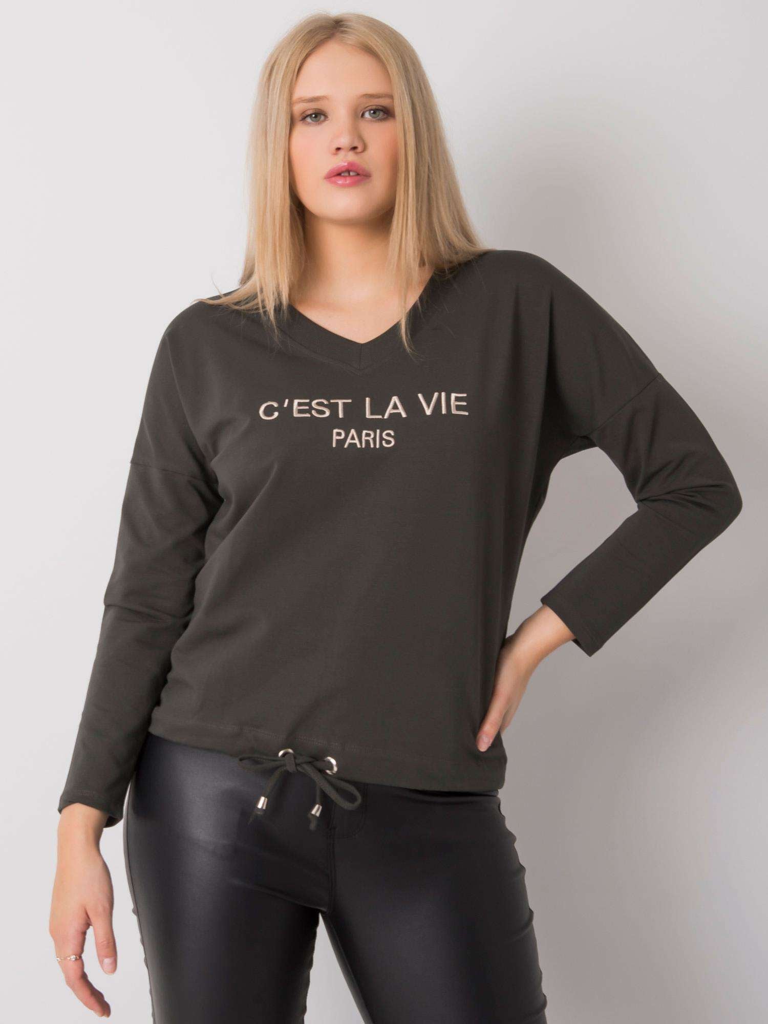 Ciemna khaki damska bluzka plus size z napisem